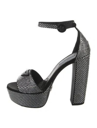 Pre-owned Prada Crystal Crystal Embellishments Pumps In Black/metallic