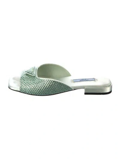 Pre-owned Prada Crystal Crystal Embellishments Slides In Green