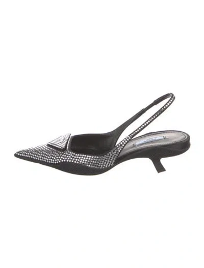 Pre-owned Prada Crystal Crystal Embellishments Slingback Pumps In Black
