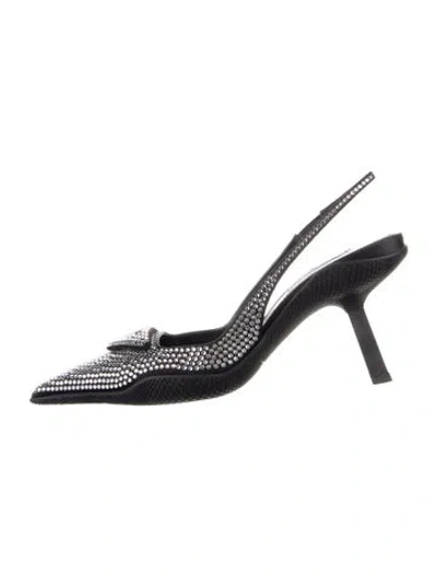 Pre-owned Prada Crystal Crystal Embellishments Slingback Pumps In Black/metallic