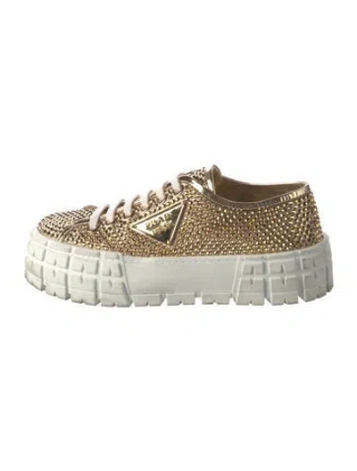 Pre-owned Prada Crystal Crystal Embellishments Sneakers In Gold