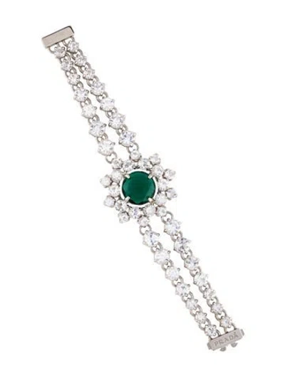 Pre-owned Prada Crystal Double Strand Bracelet In Green