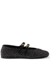 Prada Crystal Saffiano Dual Mary Jane Ballerina Flats In Black