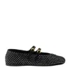 Prada Crystal Saffiano Dual Mary Jane Ballerina Flats In White