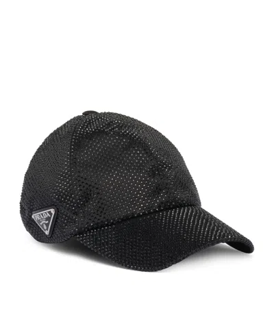 Prada Crystal-embellished Baseball Cap In Black