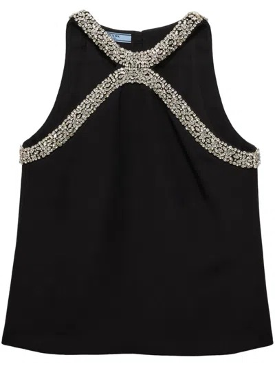 Prada Crystal-embellished Blouse In Nero