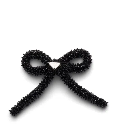 Prada Crystal-embellished Bow Hair Clip In Black