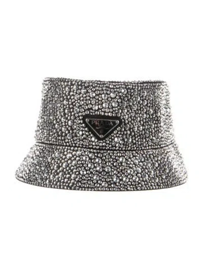 Pre-owned Prada Crystal Embellished Bucket Hat In Black