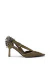 Prada Canvas Pumps Slingback Pointed Toe Embellished Heel In Multi