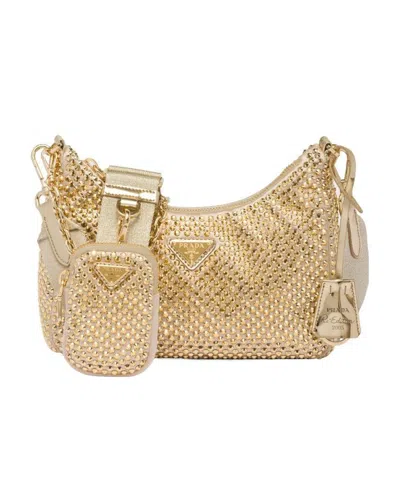 Prada Crystal-embellished Crossbody Bag In Yellow