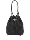 Prada Crystal-embellished Drawstring Bucket Bag In Black