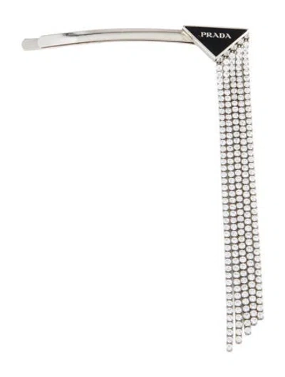 Pre-owned Prada Crystal Embellished Fringe Hair Clip In Metallic/silver