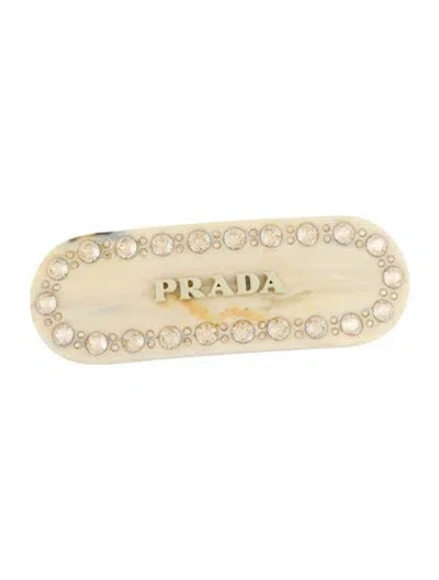 Pre-owned Prada Crystal Embellished Hair Clip In Neutral