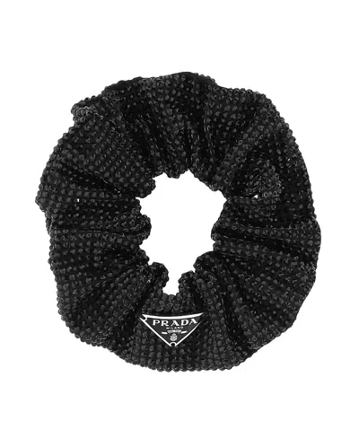 Prada Crystal-embellished Hair Scrunchie In Black