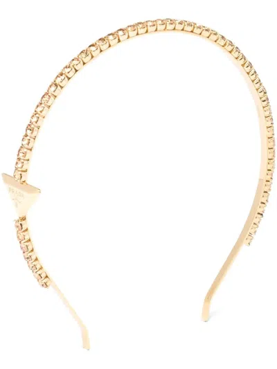 Prada Crystal-embellished Headband In Gold