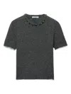 Prada Crystal-embellished Knitted T-shirt In Gray