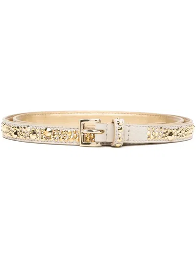 Prada Crystal-embellished Leather Buckle Belt In Gold