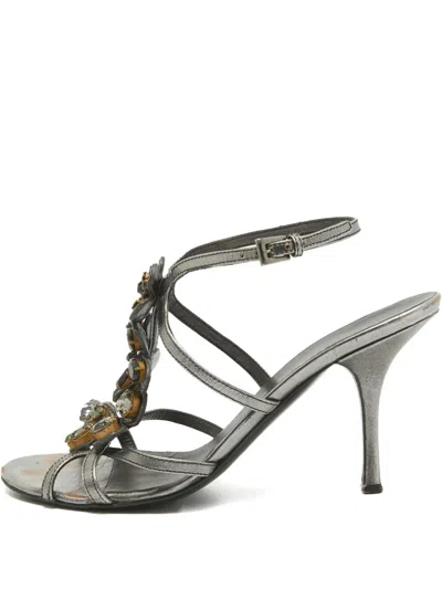 Pre-owned Prada Crystal-embellished Leather Sandals