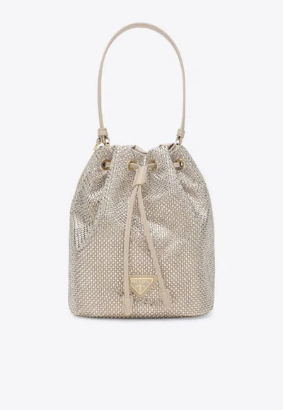 PRADA CRYSTAL EMBELLISHED LOGO BUCKET BAG