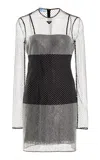 Prada Crystal-embellished Mesh Mini Dress In Gray