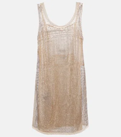 Prada Crystal-embellished Mesh Minidress In Oro