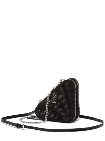Prada Crystal-embellished Mini Pouch In Black
