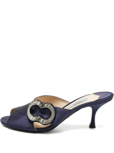 Pre-owned Prada Crystal-embellished Sandals In Blue