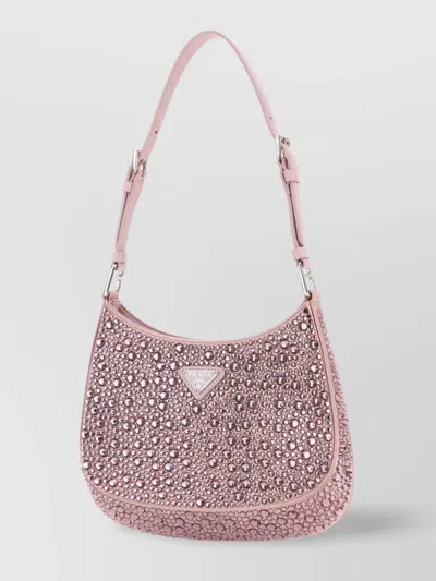 Prada Crystal Embellished Satin Cleo Handbag In Pink