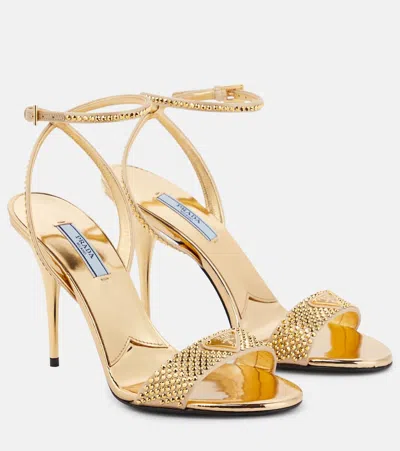 Prada Crystal-embellished Satin Sandals In Platino