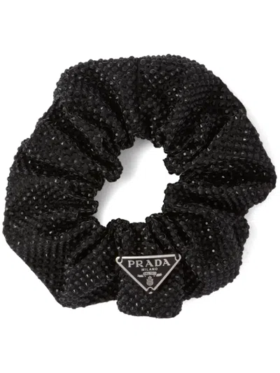 Prada Crystal-embellished Hair Scrunchie In Black