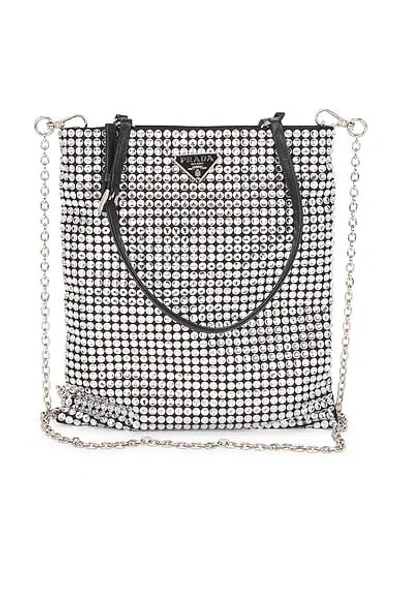 Pre-owned Prada Crystal Embellished Satin Tote Bag In Silver