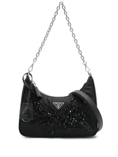 Prada Crystal-embellished Shoulder Bag In Schwarz