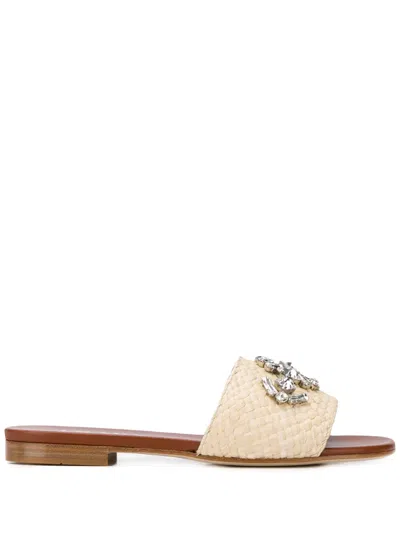 Prada Crystal-embellished Slide Sandals In Neutrals