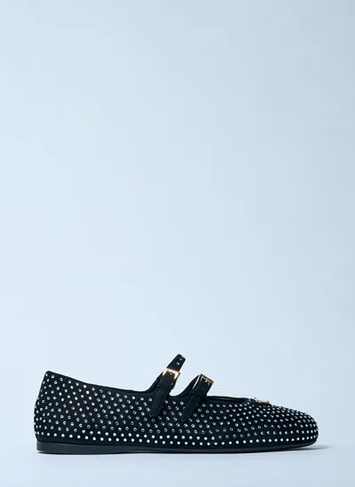 PRADA CRYSTAL-EMBELLISHED SUEDE BALLERINA FLATS