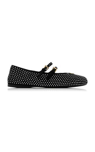PRADA CRYSTAL-EMBELLISHED SUEDE BALLET FLATS