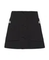 Prada Wool Mini Skirt With Oversized Pockets And Embellished Accents In Black