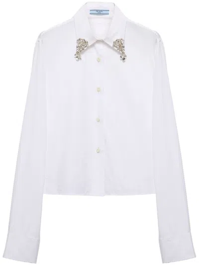 Prada Cotton Crystal Embellished Shirt In White