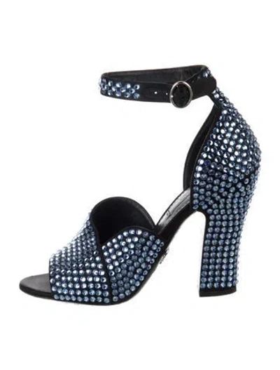 Pre-owned Prada Crystal Embellishments D'orsay Pumps In Blue