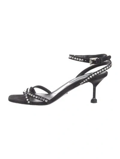 Pre-owned Prada Crystal Embellishments Sandals In Black