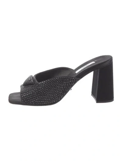 Pre-owned Prada Crystal Embellishments Slides In Black