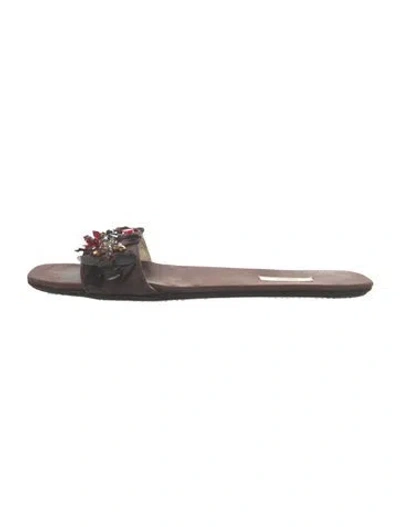 Pre-owned Prada Crystal Embellishments Slides In Brown