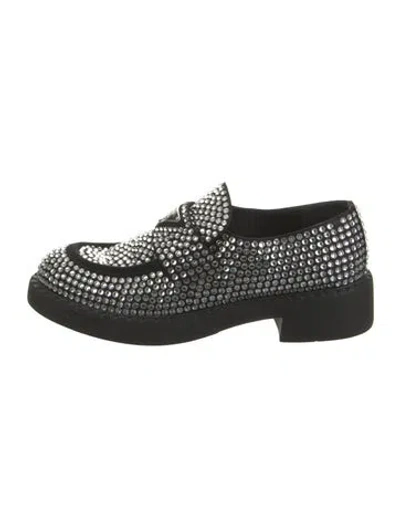 Pre-owned Prada Crystal Graphic Print Loafers In Black/metallic