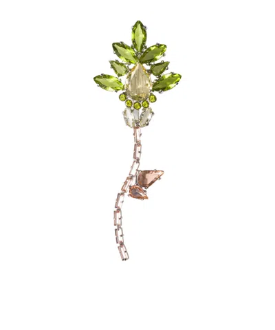 Prada Crystal Inlaid Metal Brooch In Green