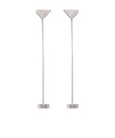 Prada Crystal Logo Rhinestone-embellished Dangle Earrings In White