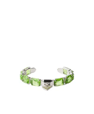 Prada Metal Bracelet With Crystals In Fern Green