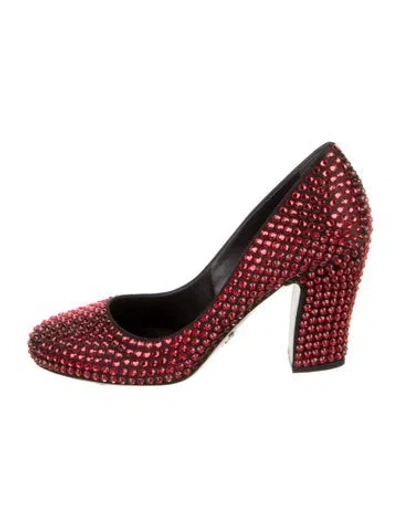 Pre-owned Prada Crystal Patterned Pumps In Red