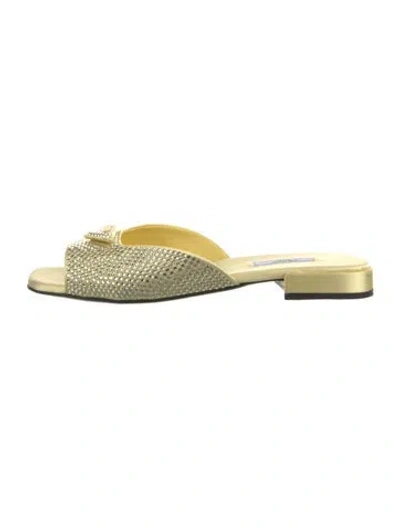 Pre-owned Prada Crystal Patterned Slides In Yellow