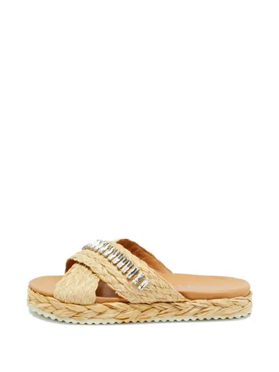 Pre-owned Prada Crystal Raffia Flats In Neutral