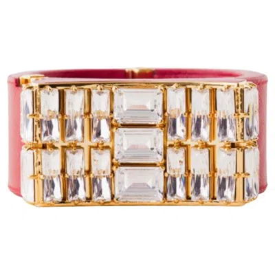 Pre-owned Prada Crystal Saffiano Leather Cuff Bracelet In Multi