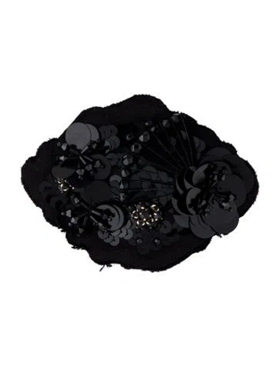 Pre-owned Prada Crystal, Sequins & Fabric Brooch In Black